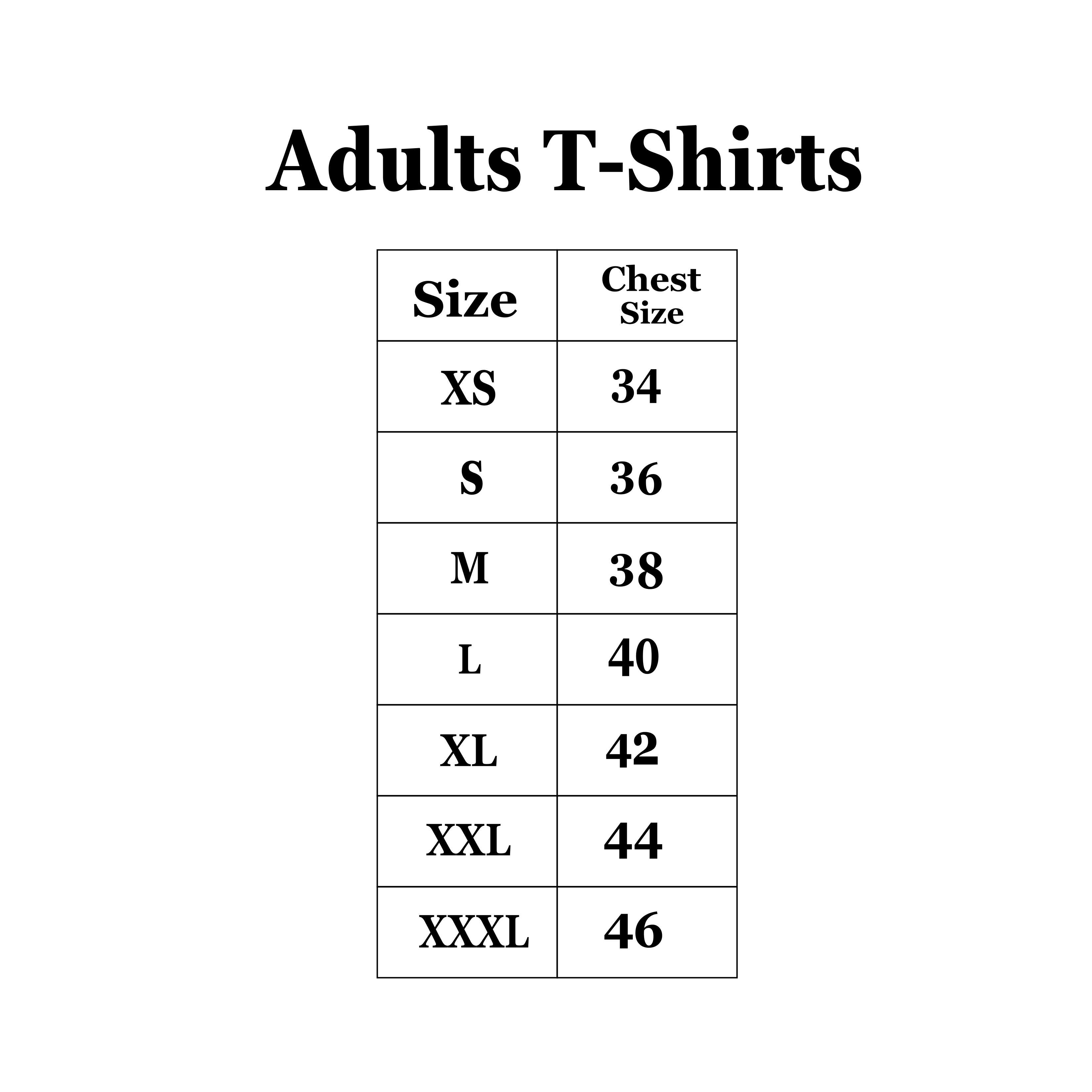 Custom printed Proud Dad Mom T-shirts Size Chart